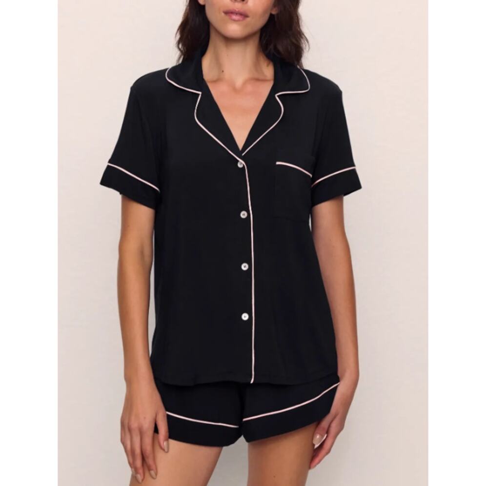Eberjey Gisele TENCEL Modal Relaxed Short PJ Set Black Pink Sorbet Size L